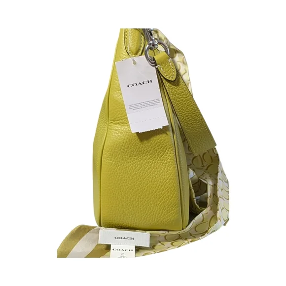 NWT Coach khaki Key Lime Terry Hobo Bag Crossbody strap vintage silk scarf set - Picture 7 of 8